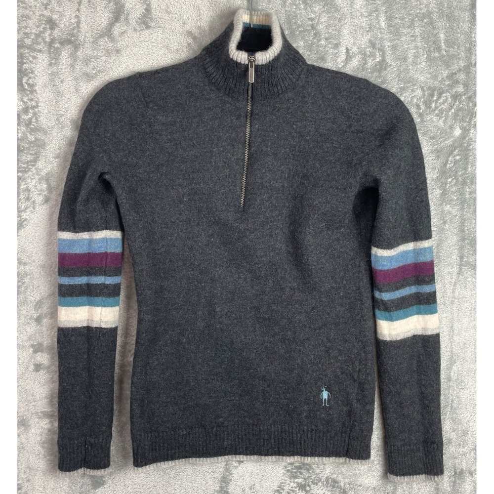 Smartwool Sweater Womens S Gray 100% Merino Wool Quarter Zip Pullover Gorpcore